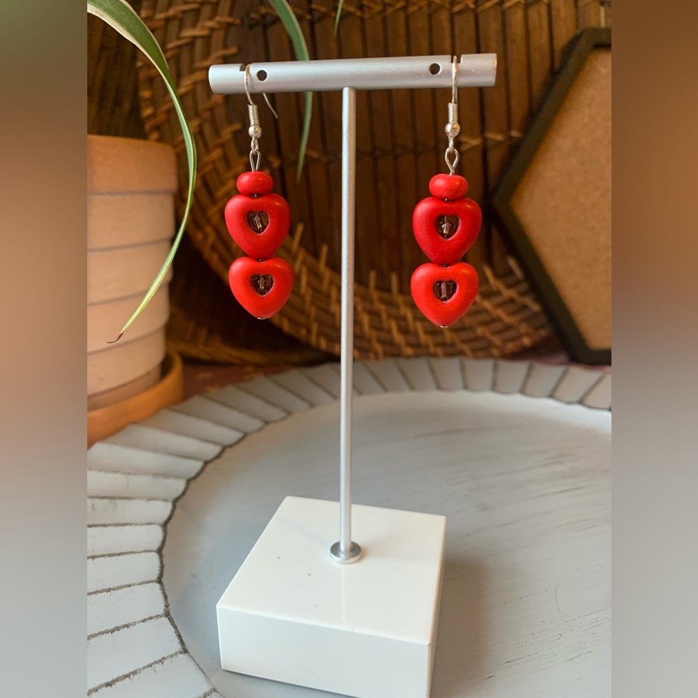 Handmade Red heart ♥️ earring with glass beads